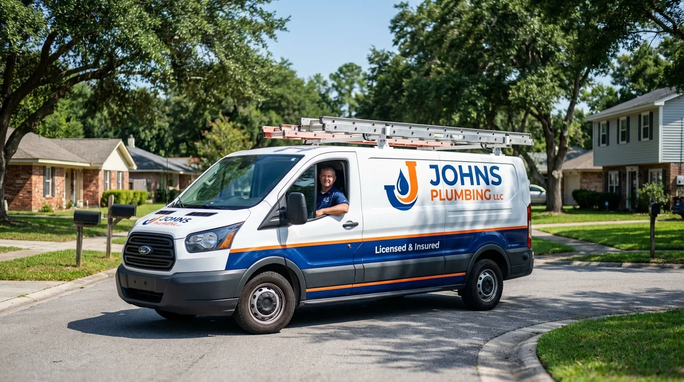 Johns Plumbing LLC service van in Patterson, LA
