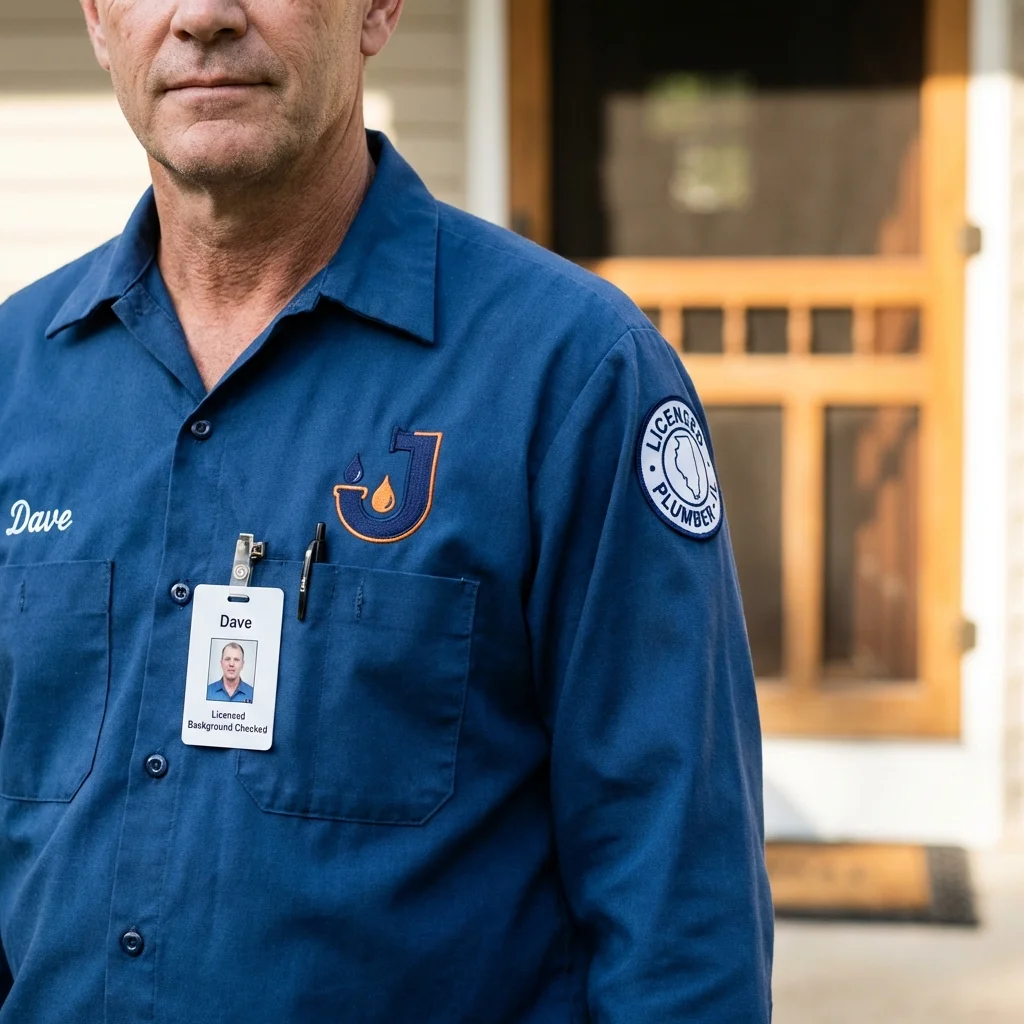 Licensed plumber showing ID badge in Patterson, LA