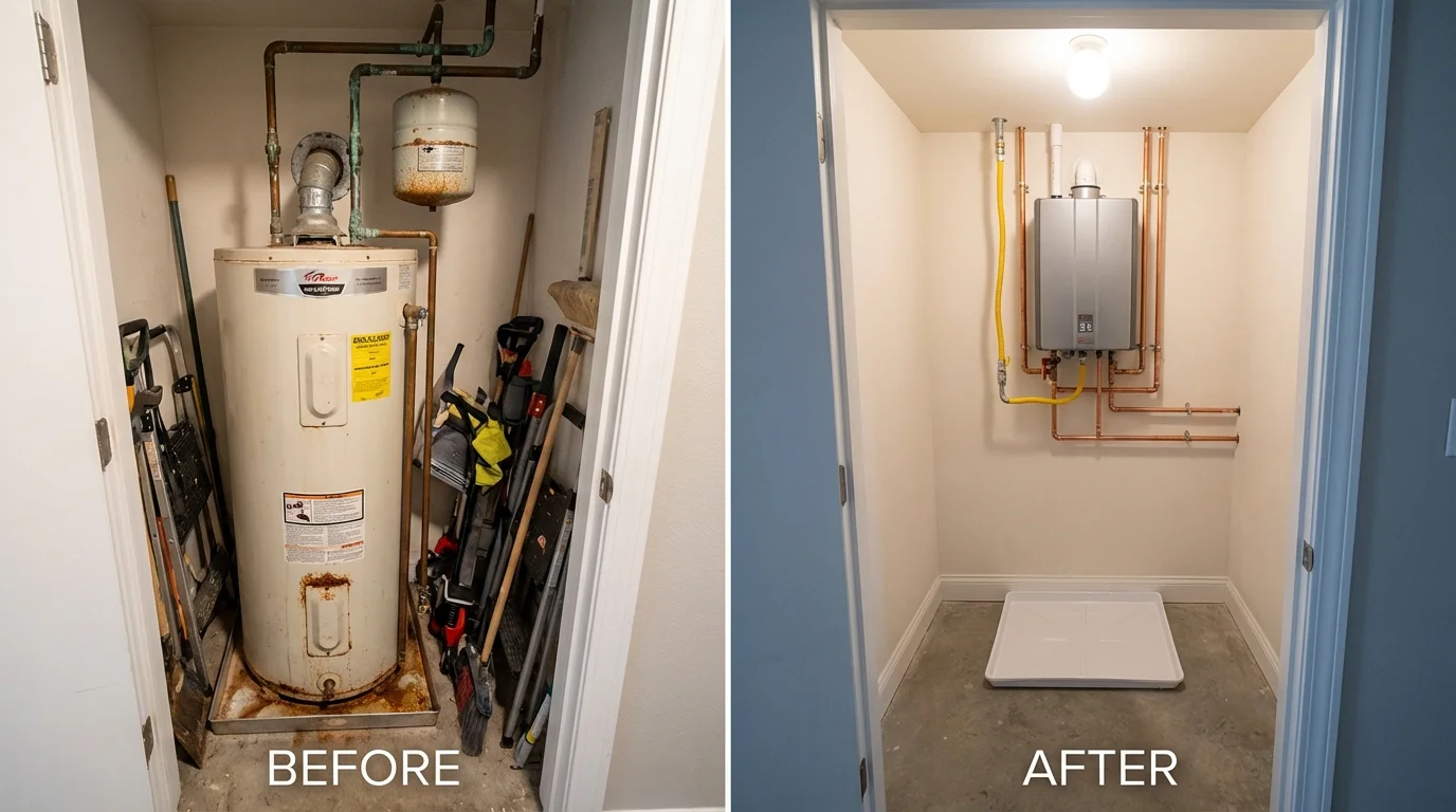 Tank water heater versus wall-mounted tankless unit comparison for Patterson, LA homeowners